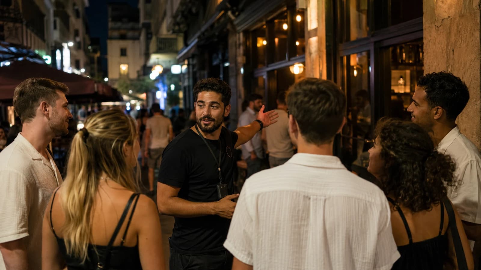 Pub crawl event host welcoming international travelers in Athens nightlife